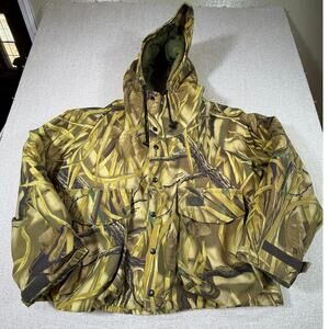 Walls Outdoor Men Large Tan Green Advantage Wetlands Camo Quilted Hooded Jacket